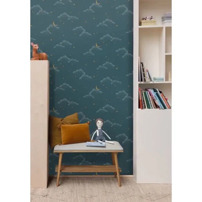 Caselio|Papel pintado infantil nubes y estrellas azul|Infantil