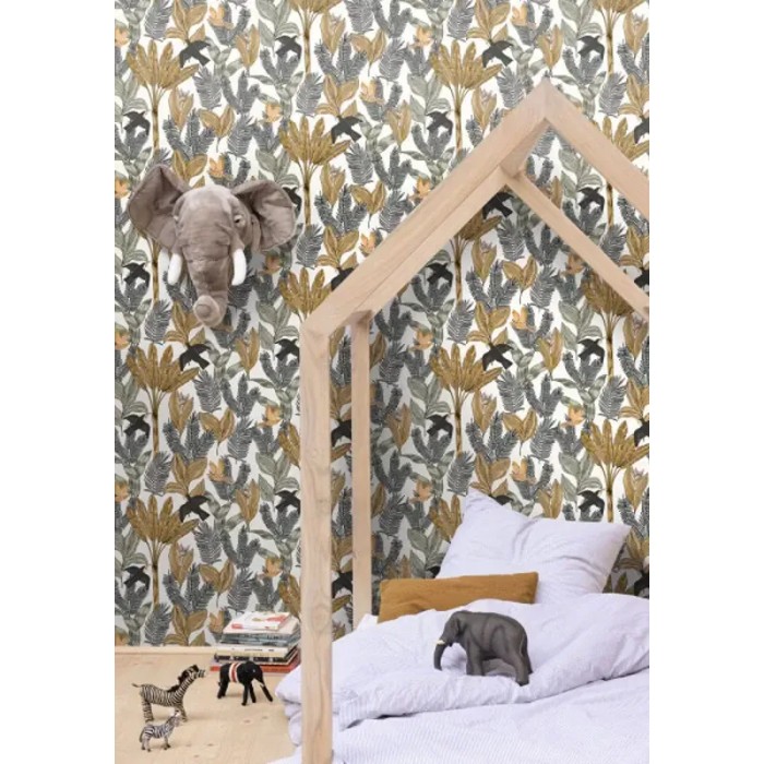 Caselio|Kinder Tapete tropischer Dschungel weiß|Kindertapete