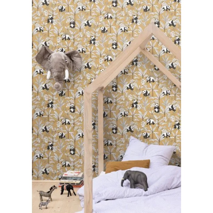Caselio|Papel pintado infantil osos panda amarillo|Infantil