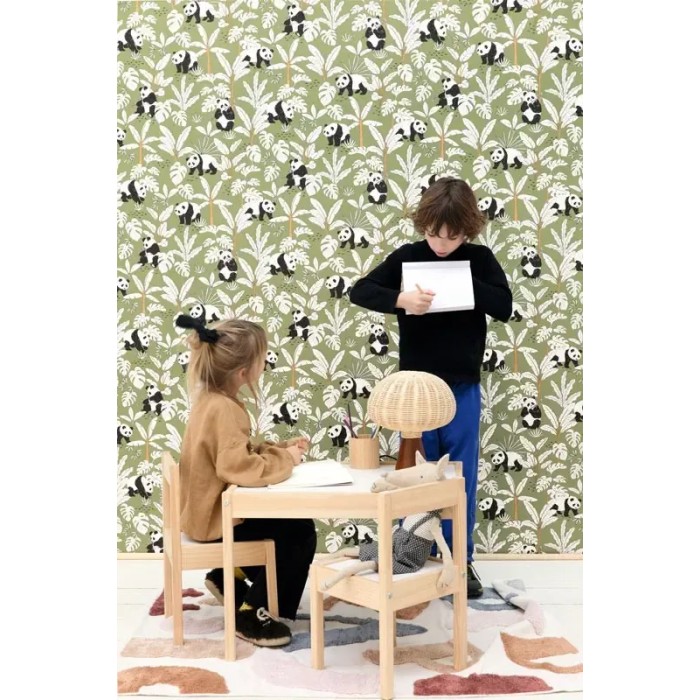 Caselio|Papel pintado infantil osos panda blanco|Infantil