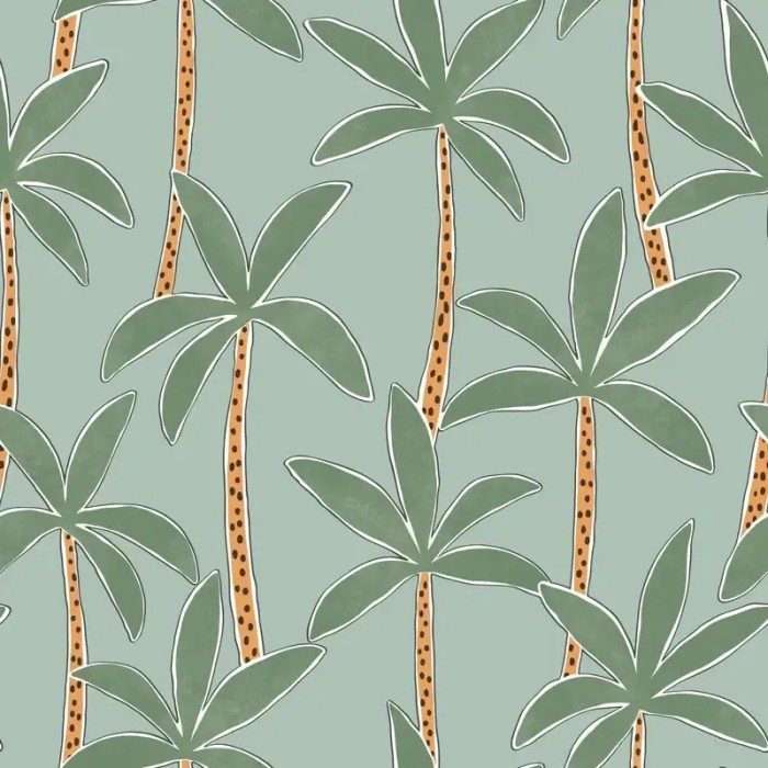 Caselio|Papel pintado infantil palmeras exóticas blanco y verde|Infantil