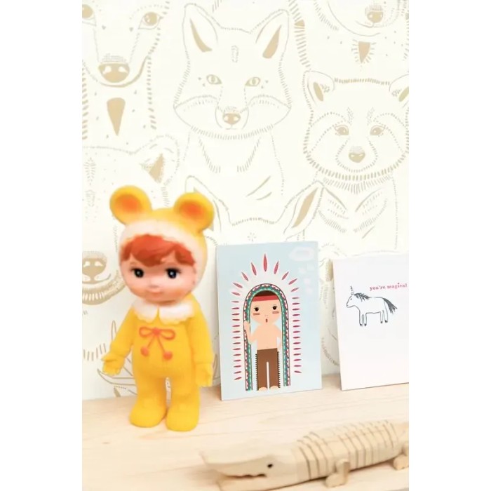 Caselio|Kindertapete Waldtiere in Weiß und Beige|Kindertapete