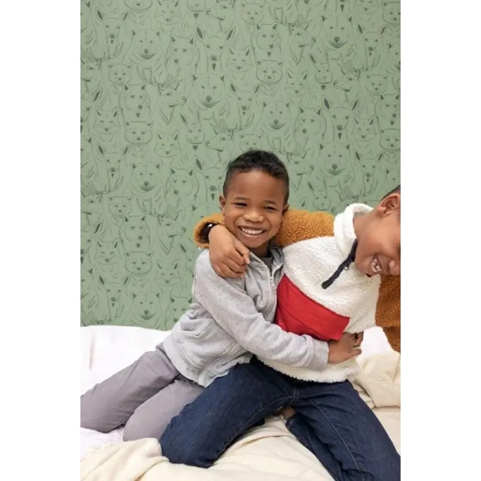 Caselio|Kinder Tapete Waldtiere grün|Kindertapete