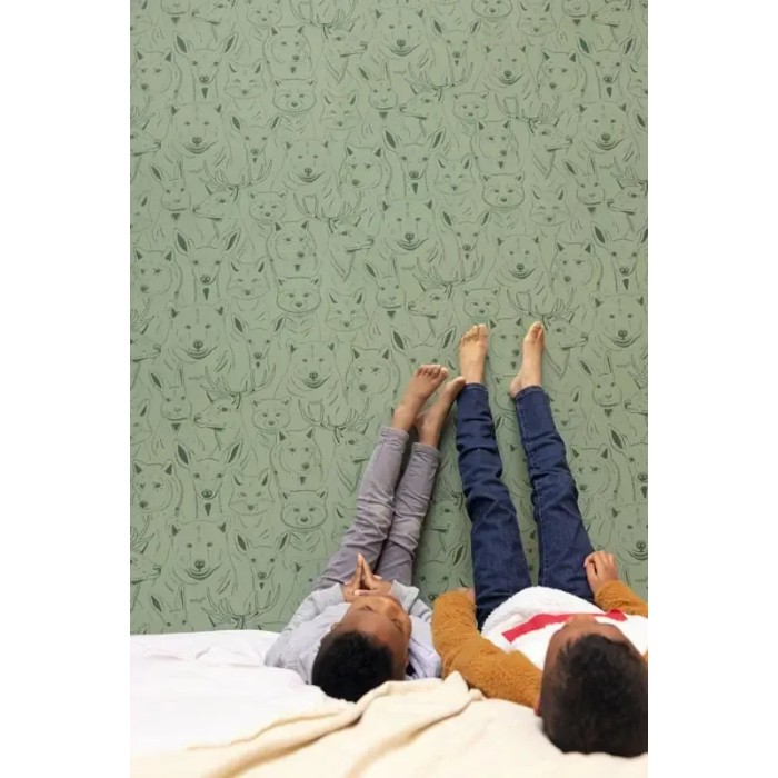 Caselio|Papel pintado infantil animales del bosque verde|Infantil