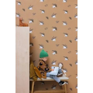 Caselio|Kids wallpaper trees and little birds in white and beige|Children's 2