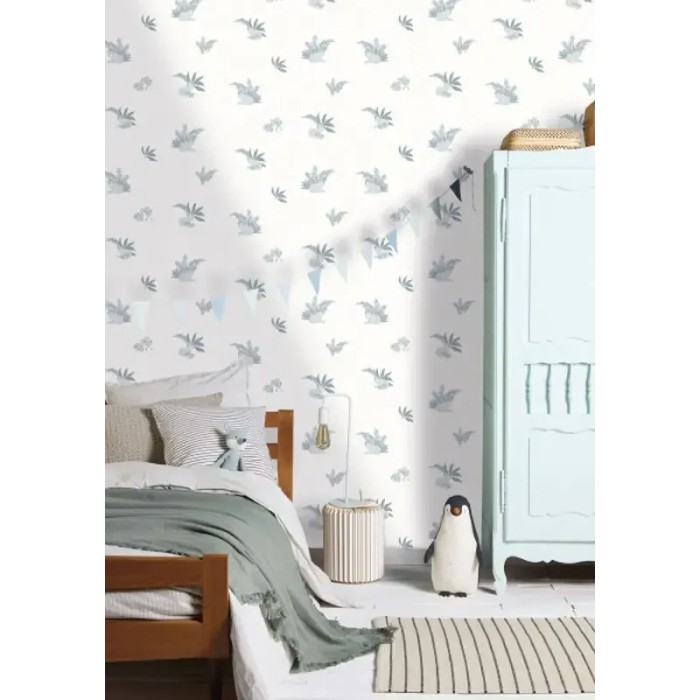 Caselio|Papier peint enfant renards blanc et bleu gris|Enfants