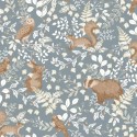 Caselio|Papier peint enfant écureuils, hiboux et animaux de la forêt bleu gris|Enfants