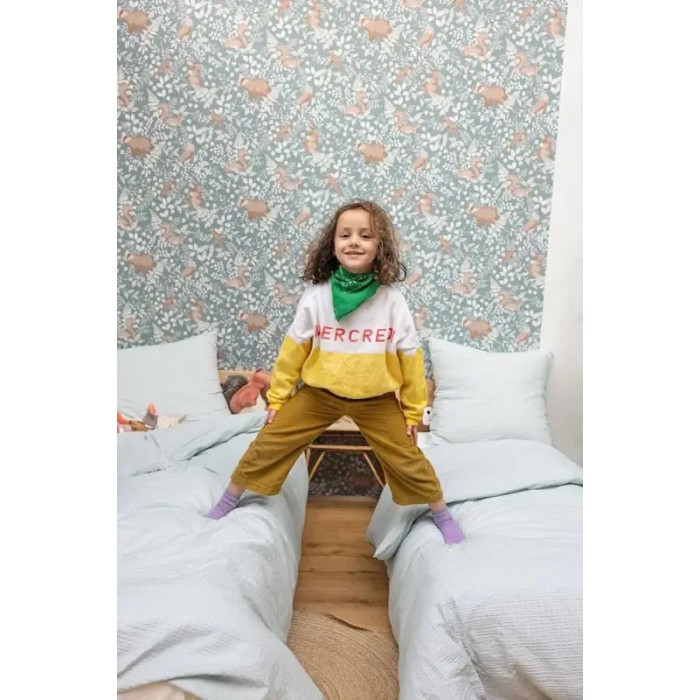 Caselio|Kindertapete Eichhörnchen, Eulen und Waldtiere in Blaugrau|Kindertapete