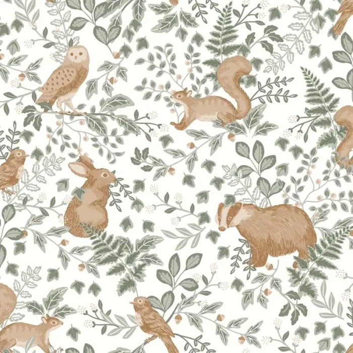 Papel pintado infantil ardillas, búhos y animales del bosque blanco - Caselio Autour Du Monde 103547220