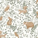 Papel pintado infantil ardillas, búhos y animales del bosque blanco - Caselio Autour Du Monde 103547220