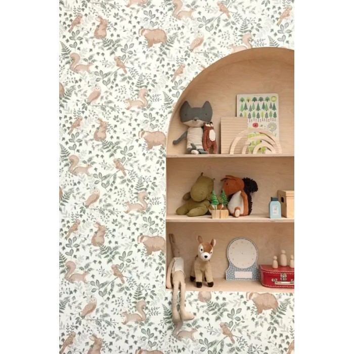 Caselio|Kids wallpaper squirrels, owls and forest animals in white|Children's