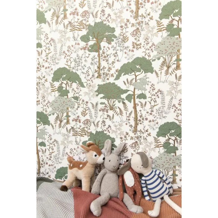 Caselio|Papel pintado infantil bosque forestal blanco|Infantil