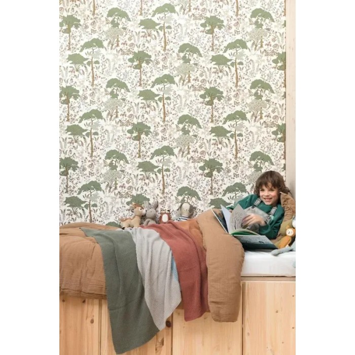 Caselio|Papel pintado infantil bosque forestal blanco|Infantil
