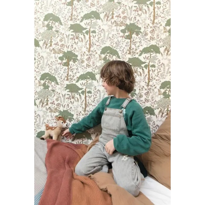 Caselio|Kindertapete Waldlandschaft in Weiß|Kindertapete