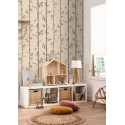 Caselio|Kids wallpaper trees and little birds in beige|Children's