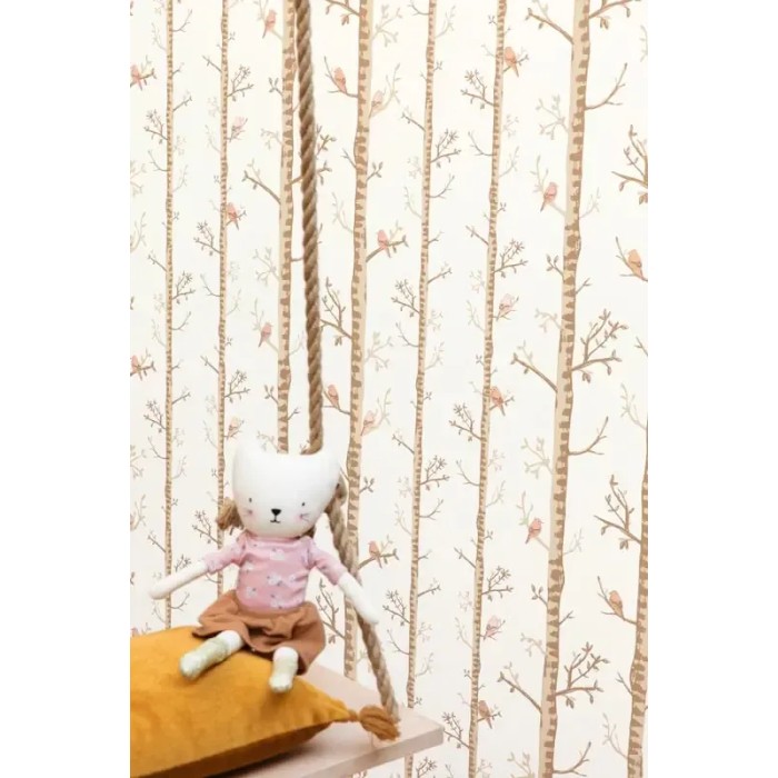 Caselio|Kids wallpaper trees and little birds in green|Children's