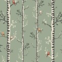 Caselio|Kids wallpaper trees and little birds in white and beige|Children's