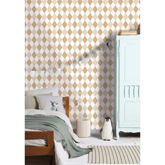Caselio|Kids wallpaper harlequin diamonds in beige and brown|Youth Style