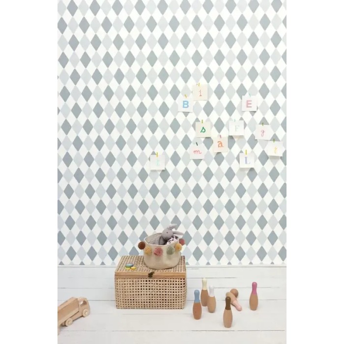 Caselio|Papel pintado infantil rombos de arlequín azul grisáceo|Infantil