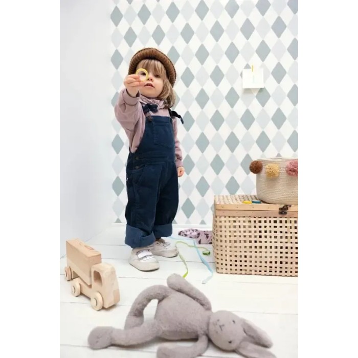 Caselio|Papel pintado infantil rombos de arlequín azul grisáceo|Infantil