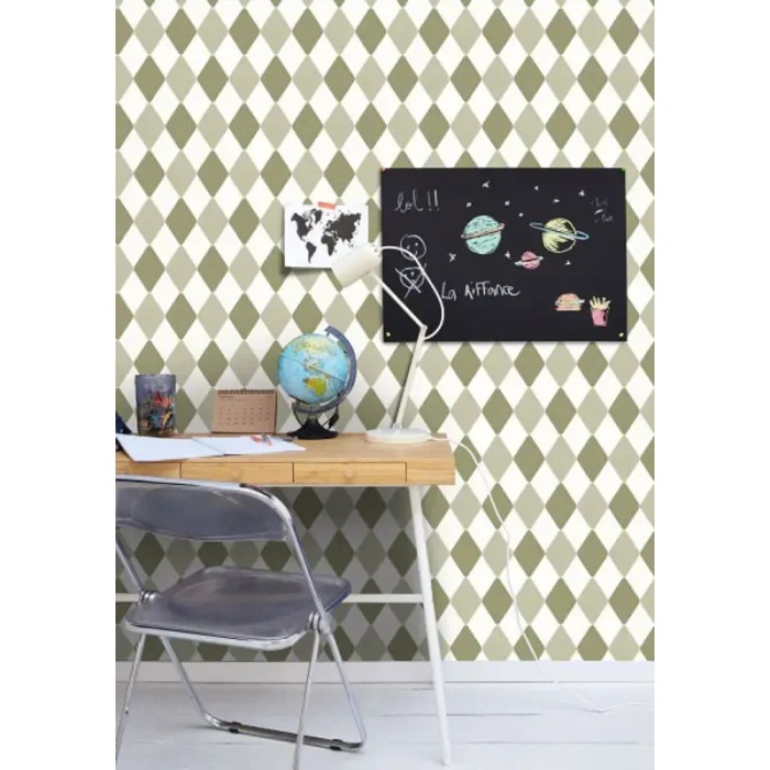 Caselio|Papier peint enfant losanges arlequin vert kaki|Jeunesse