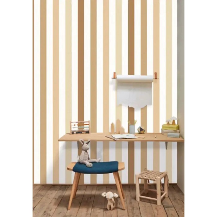 Papel pintado rayas juveniles beige y marrón - Caselio Autour Du Monde 103581021
