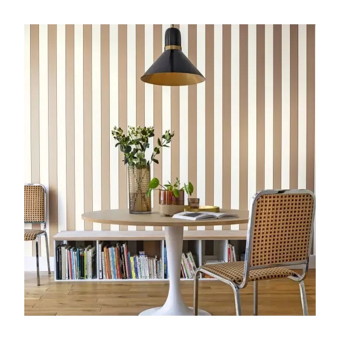 Caselio|Papel pintado rayas marrón y blanco para salón|Rayas