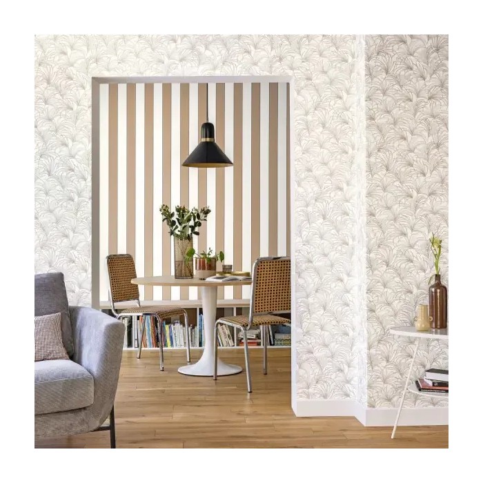 Caselio|Papel pintado rayas marrón y blanco para salón|Rayas