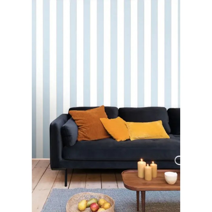 Caselio|Tapete blaue Streifen Goldkontur|Streifen