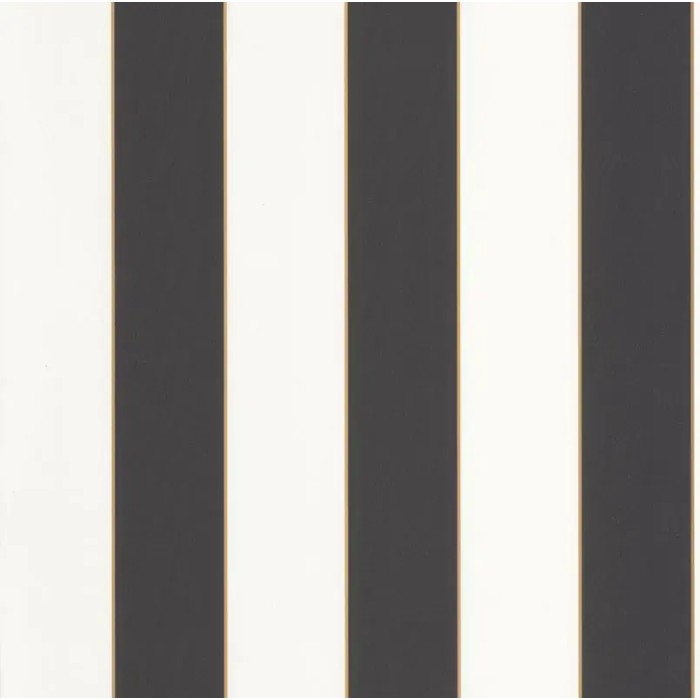 Caselio|Papel pintado rayas blancas y negras perfilada en oro|Rayas