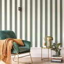 Caselio|Green striped wallpaper with gold outline|Stripes