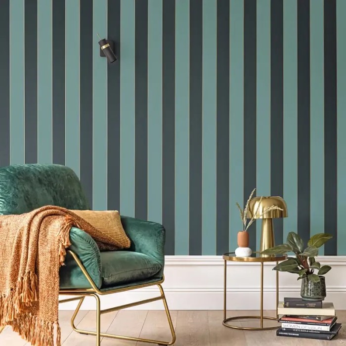 Caselio|Green and black striped wallpaper with gold accents|Stripes