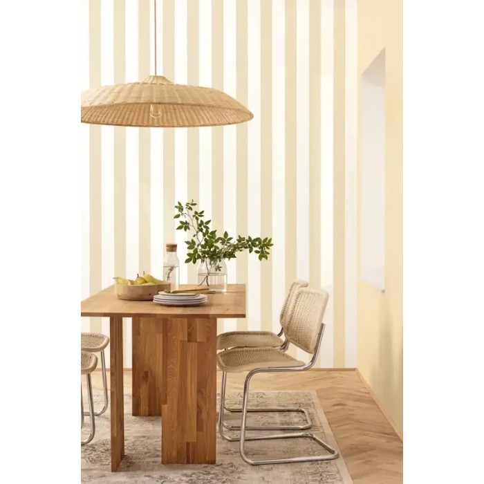 Caselio|Papier peint rayures larges bicolores beige et blanc|Rayures