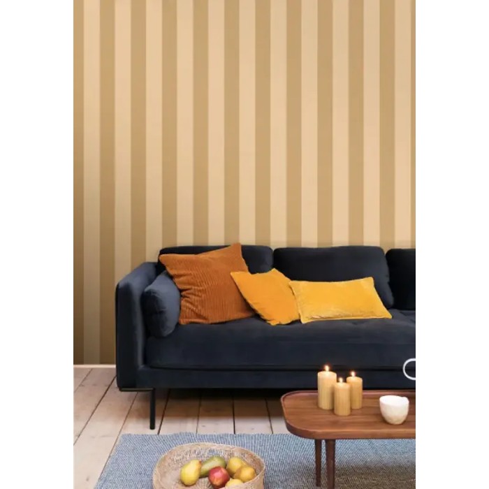 Papel pintado rayas anchas bicolor beige y dorado - Caselio Basics 104021180