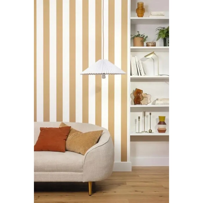 Caselio|Papel pintado rayas anchas bicolor blanco y dorado|Rayas