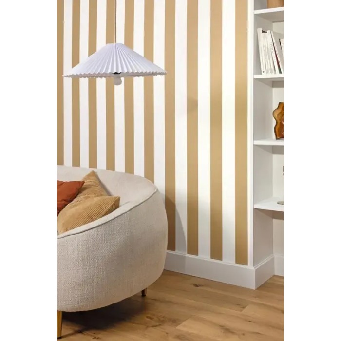 Caselio|Papier peint rayures larges bicolores blanc et or|Rayures