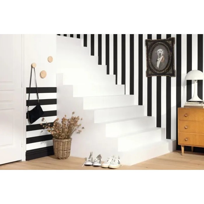 Caselio|Wide bicolor black and white striped wallpaper|Stripes