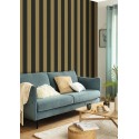 Caselio|Wide bicolor black and gold striped wallpaper|Stripes