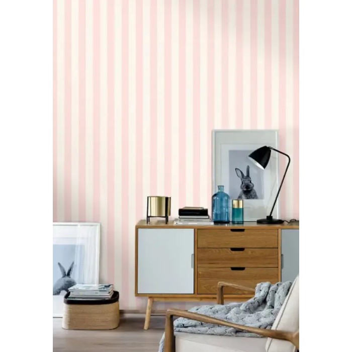 Caselio|Pink Nordic-style striped wallpaper|Stripes