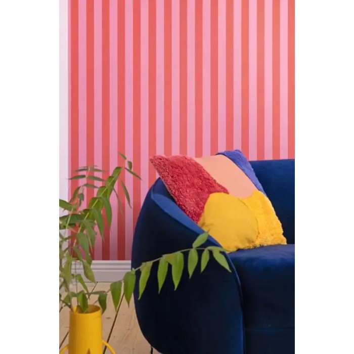 Caselio|Pink and coral red striped wallpaper|Stripes