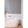 Caselio|Papel pintado rayas azul y salmón para baño|Rayas