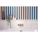 Caselio|Papel pintado rayas azul y salmón para baño|Rayas