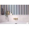 Caselio|Papel pintado rayas azul y salmón para baño|Rayas