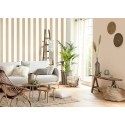 Caselio|Papier peint rayures marron et blanc salon scandinave|Rayures
