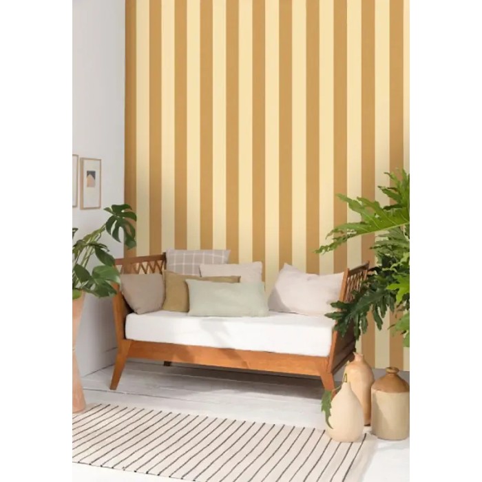 Caselio|Wide mustard yellow striped wallpaper|Stripes