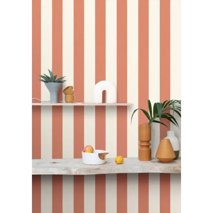 Caselio|Papier peint rayures couleur corail|Rayures