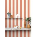 Caselio|Coral-colored striped wallpaper|Stripes