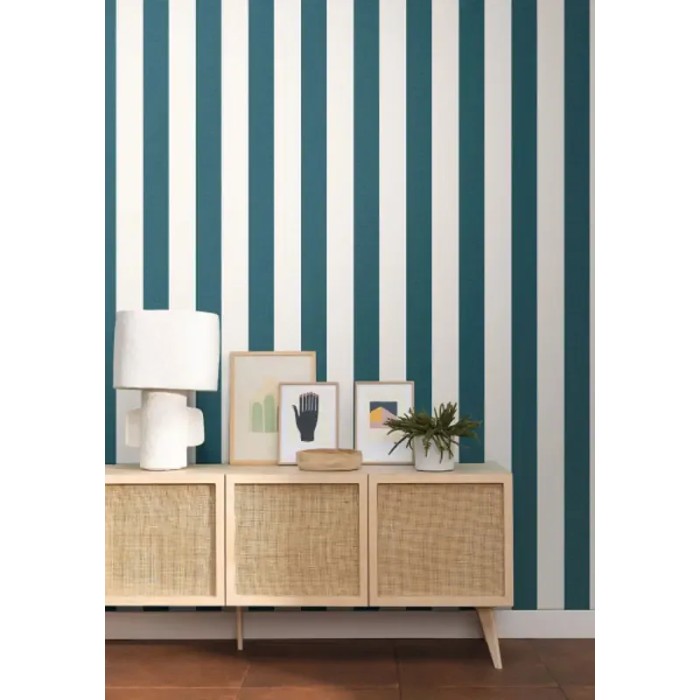 Caselio|Scandinavian-style petrol blue striped wallpaper|Stripes