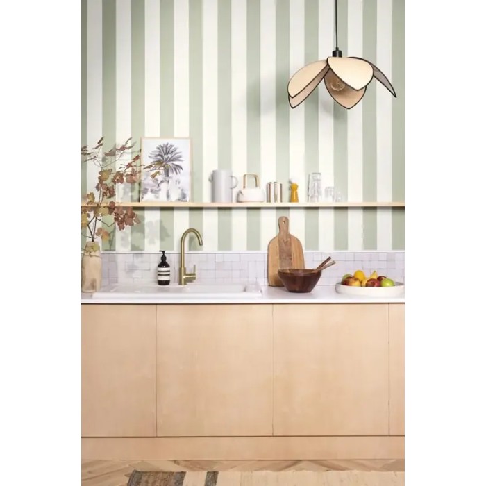Caselio|Moss green striped wallpaper for kitchens|Stripes