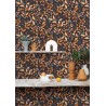 Caselio|Papier peint fleurs gaies imprimé noir et ocre|Moderne